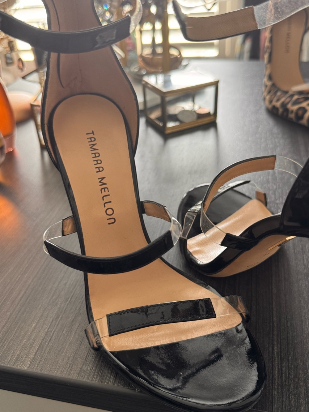 Tamara Mellon Frontline Black Patent Leather Strappy Heels